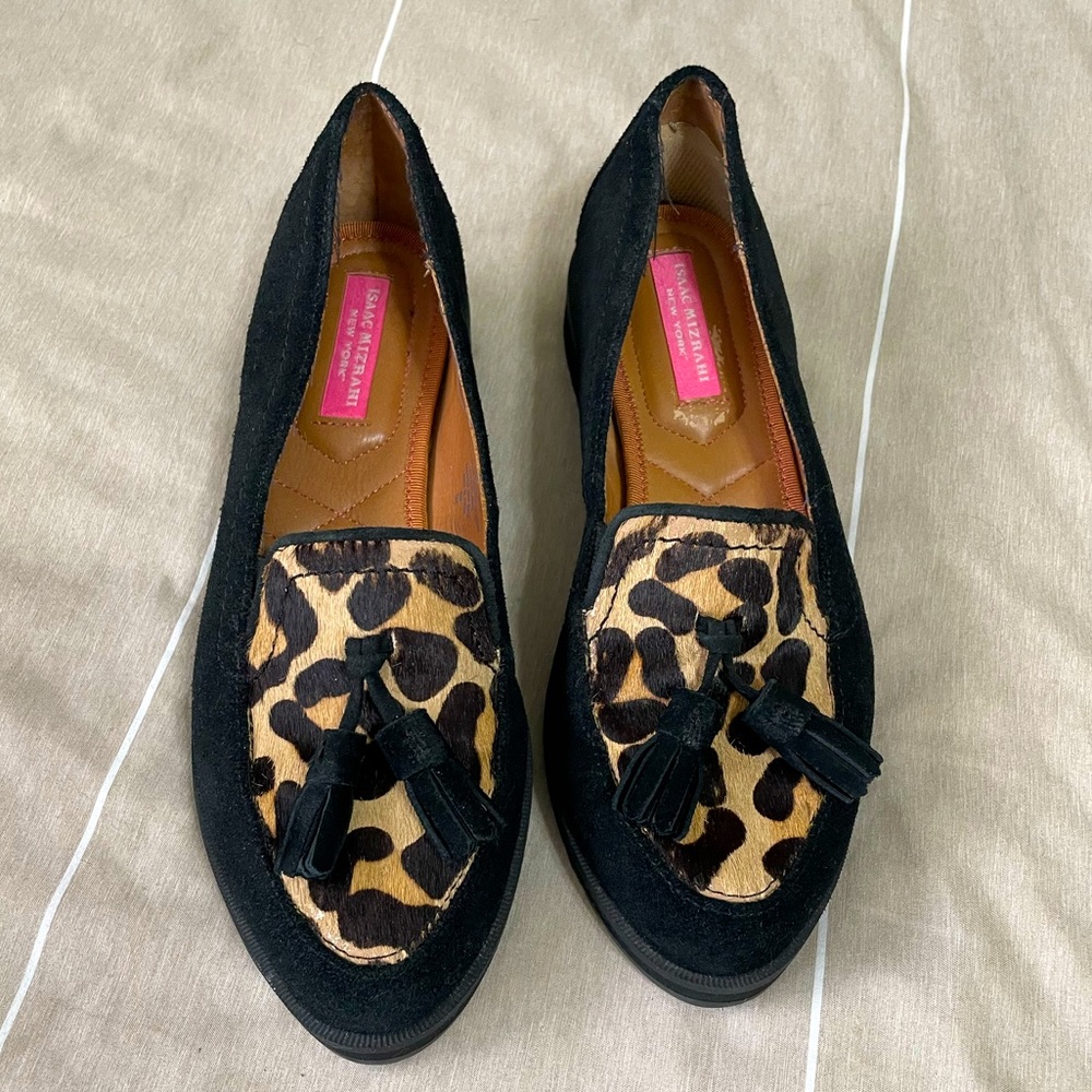 Isaac Mizrahi Tassel Leather Cow Hair Loafers